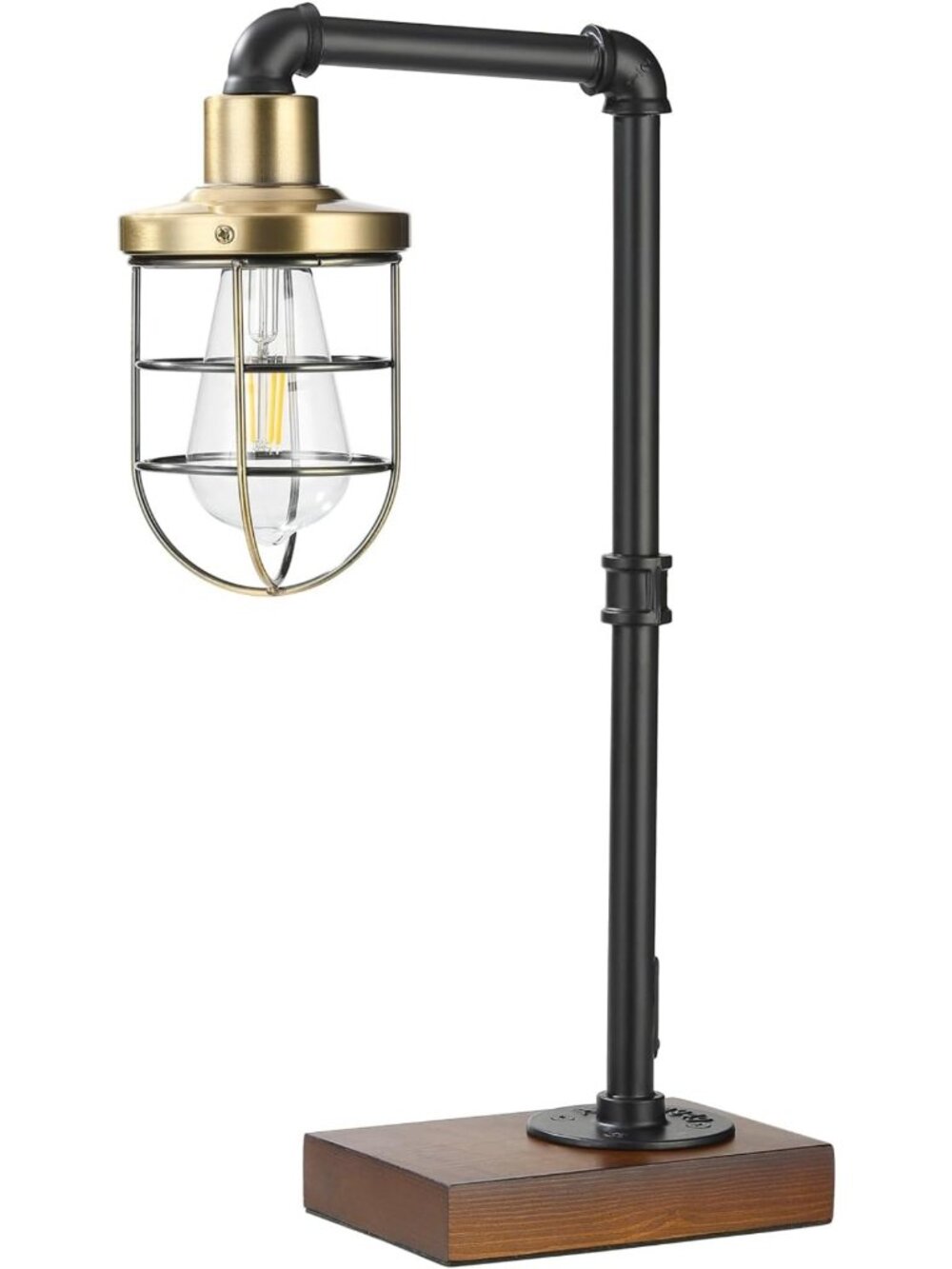 Rustic Industrial Steampunk Table Lamp with Cage Shade & E26 Base - Black